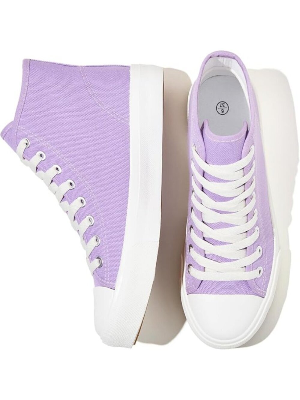 Women's Light Purple High Top Canvas Casual Lace Up Fashion Sneakers Shoes